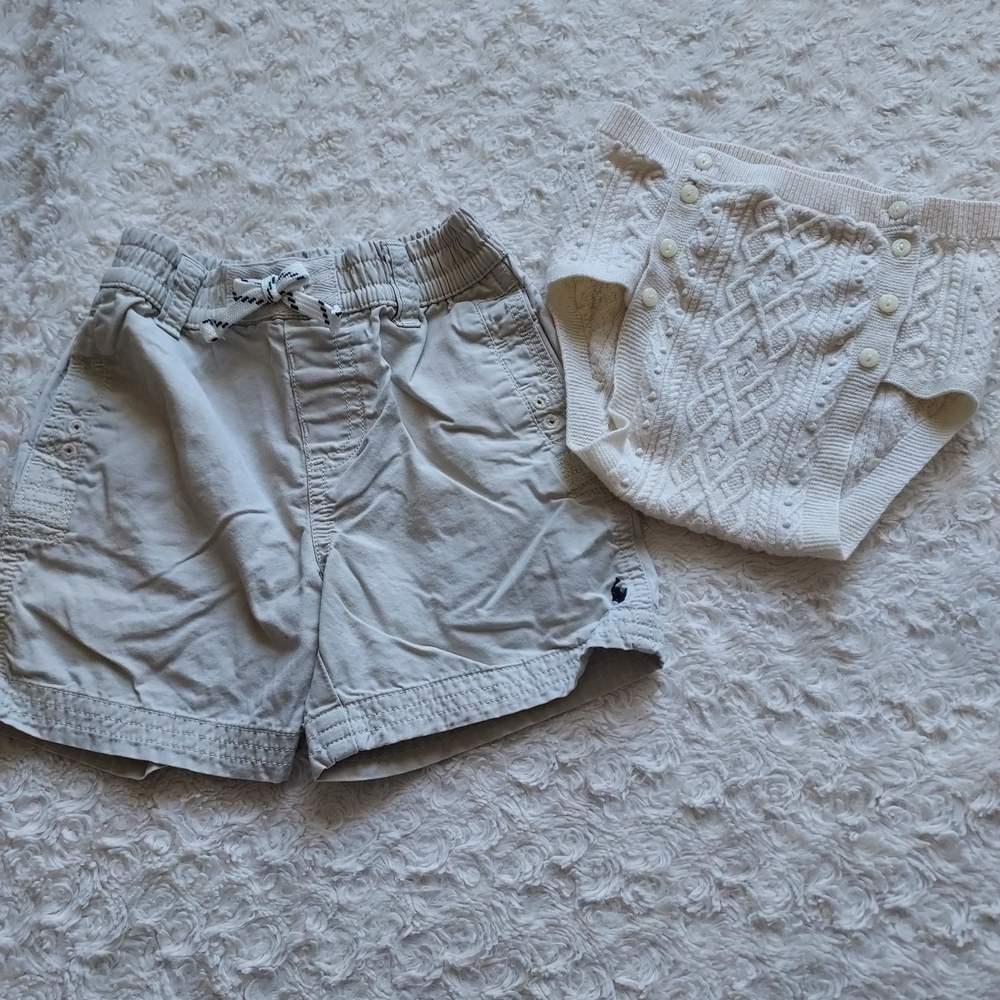 Ralph Lauren Beige Cotton Kids Drawstring Shorts & Bloomers 18mo 2 Pieces